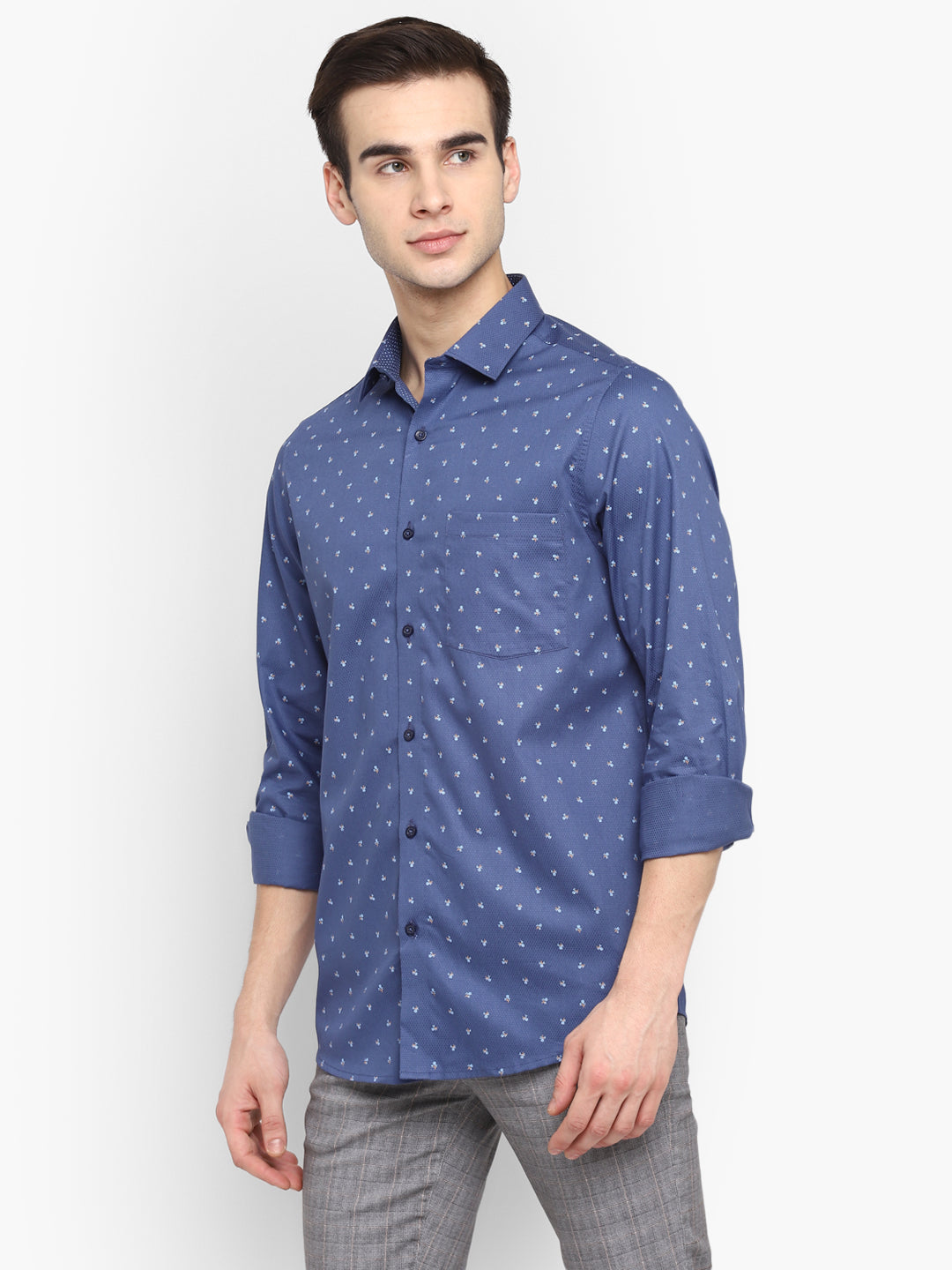 Printed Blue Slim Fit Causal Shirt