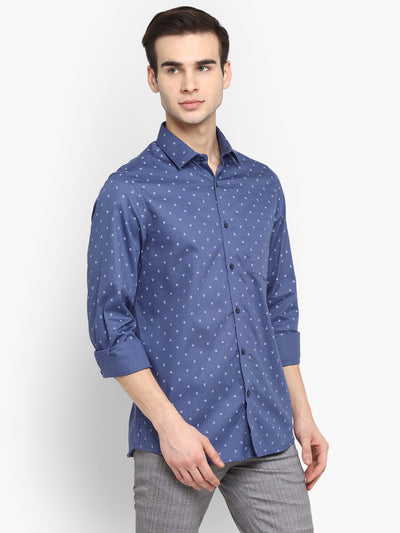 Printed Blue Slim Fit Causal Shirt