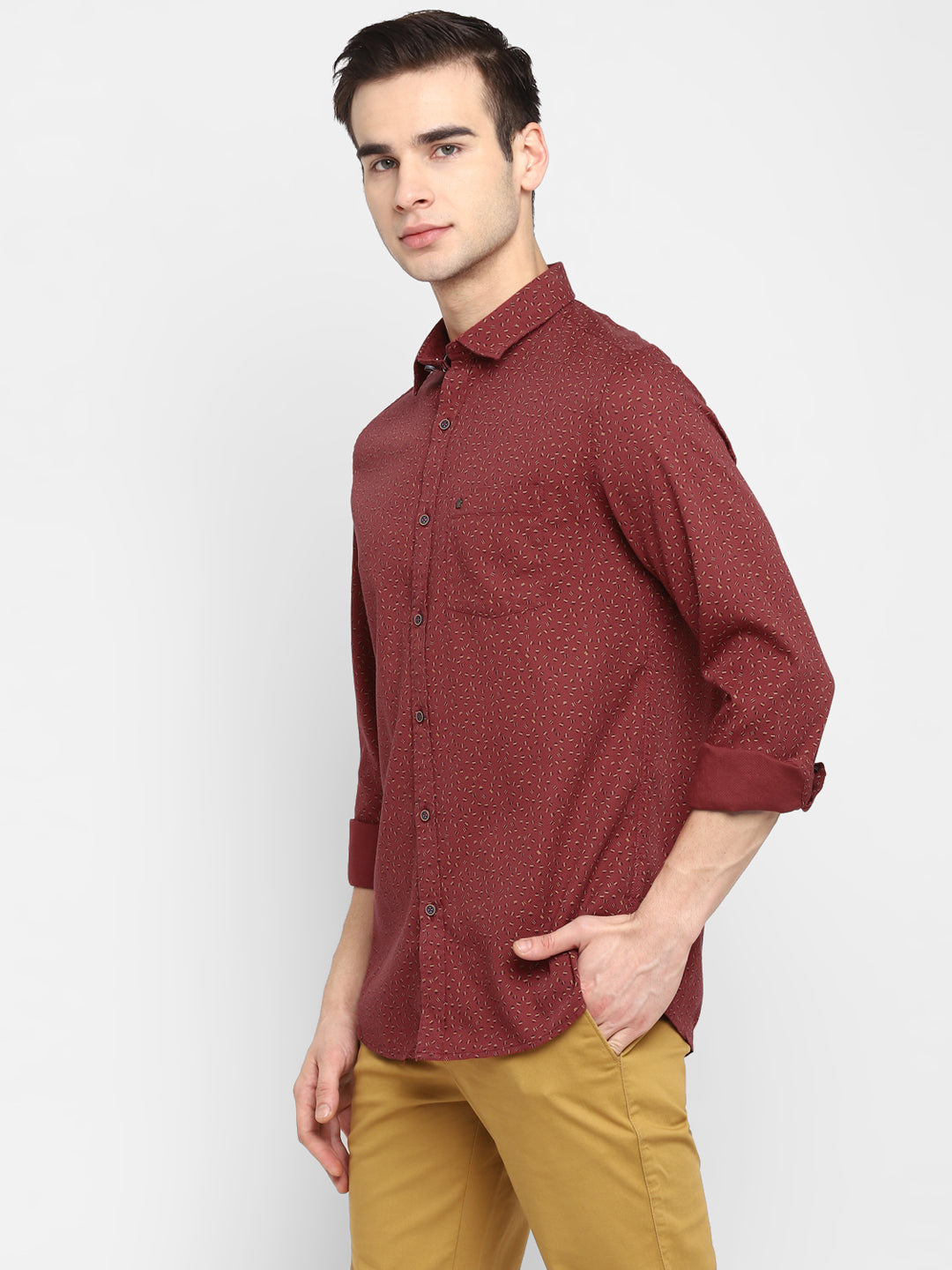 Printed Red Slim Fit Casual Shirt For Men