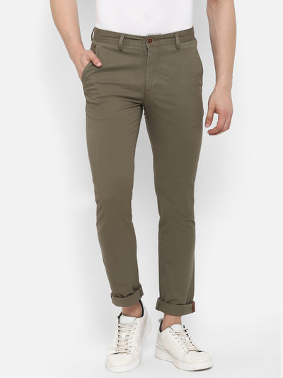 Solid Olive Slim Fit Causal Trouser