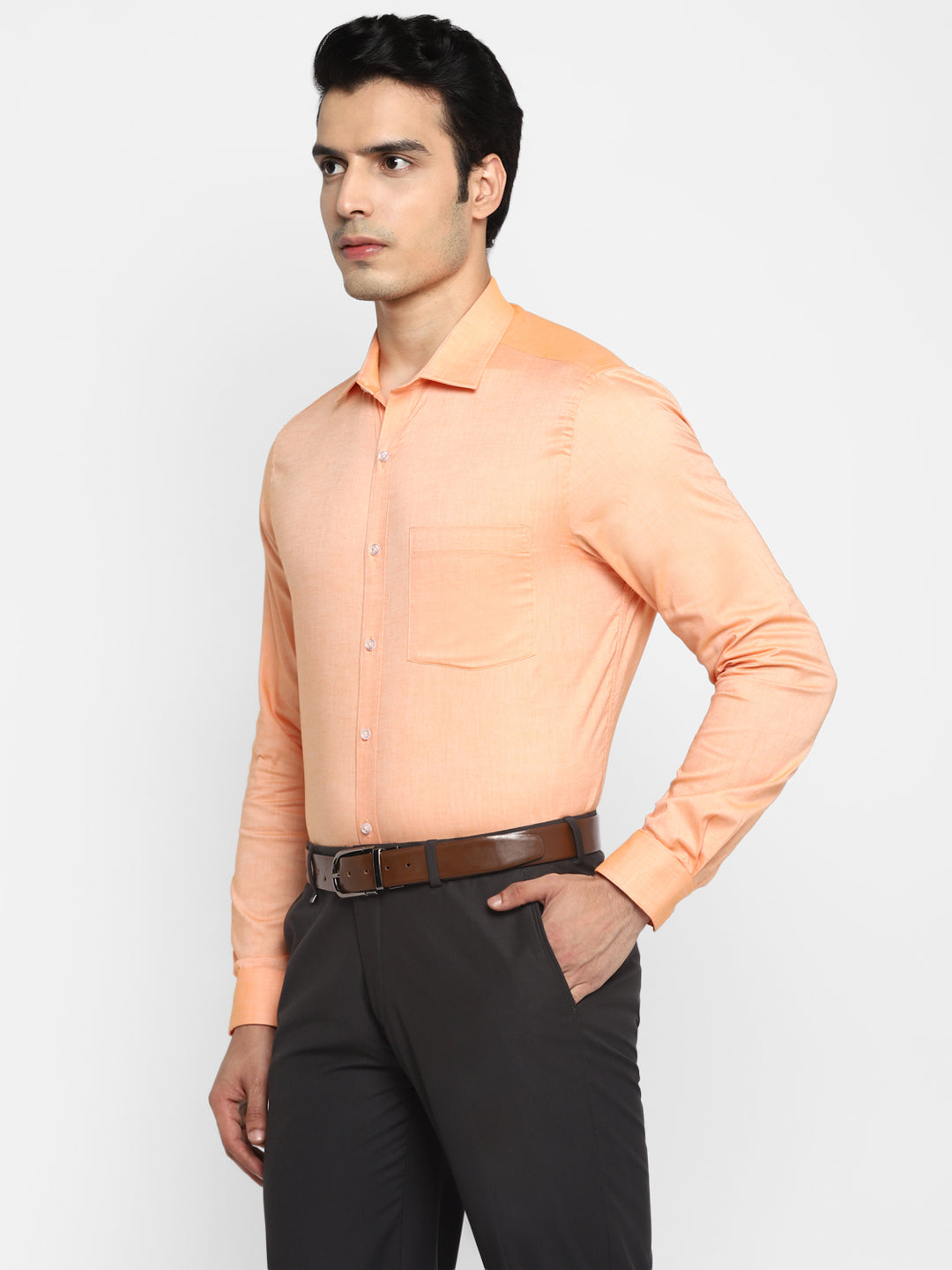 Solid Orange Slim Fit Formal Shirt
