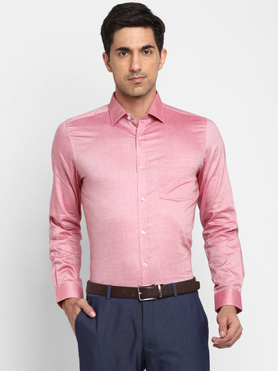 Pink Cotton Solid Slim Fit Shirt