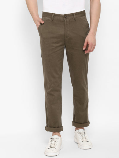 Printed Brown Slim Fit Causal Trouser