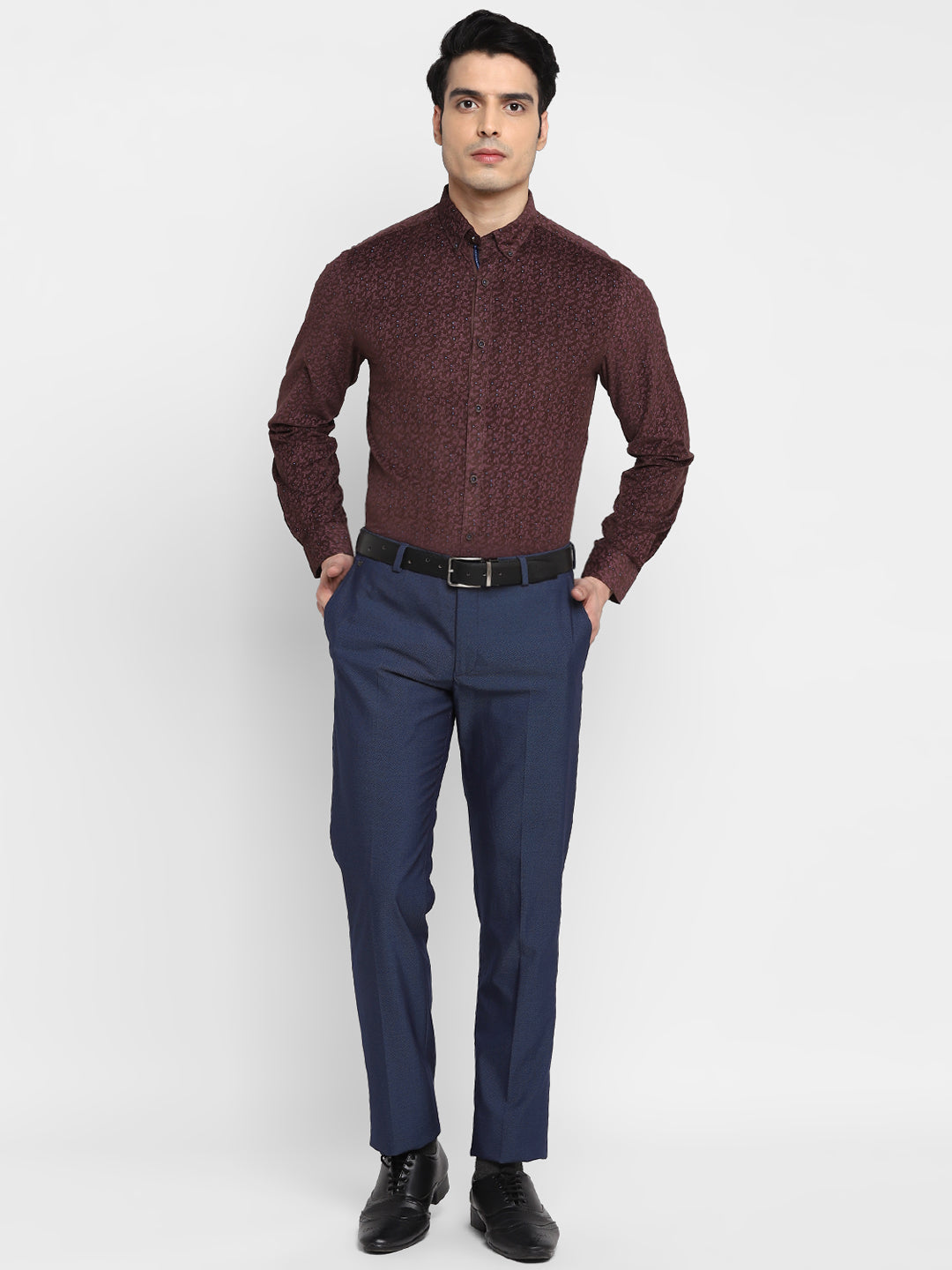 Printed Brown Slim Fit Formal Shirt