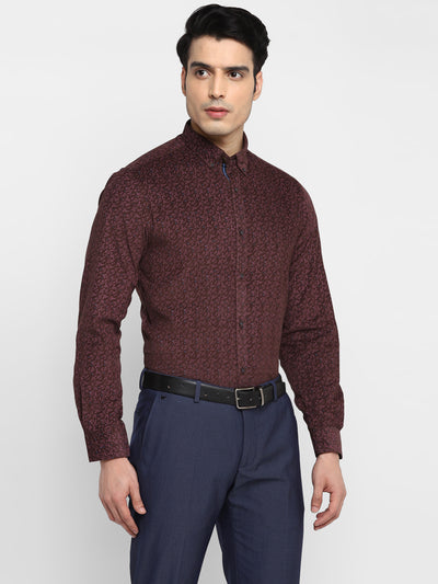 Printed Brown Slim Fit Formal Shirt