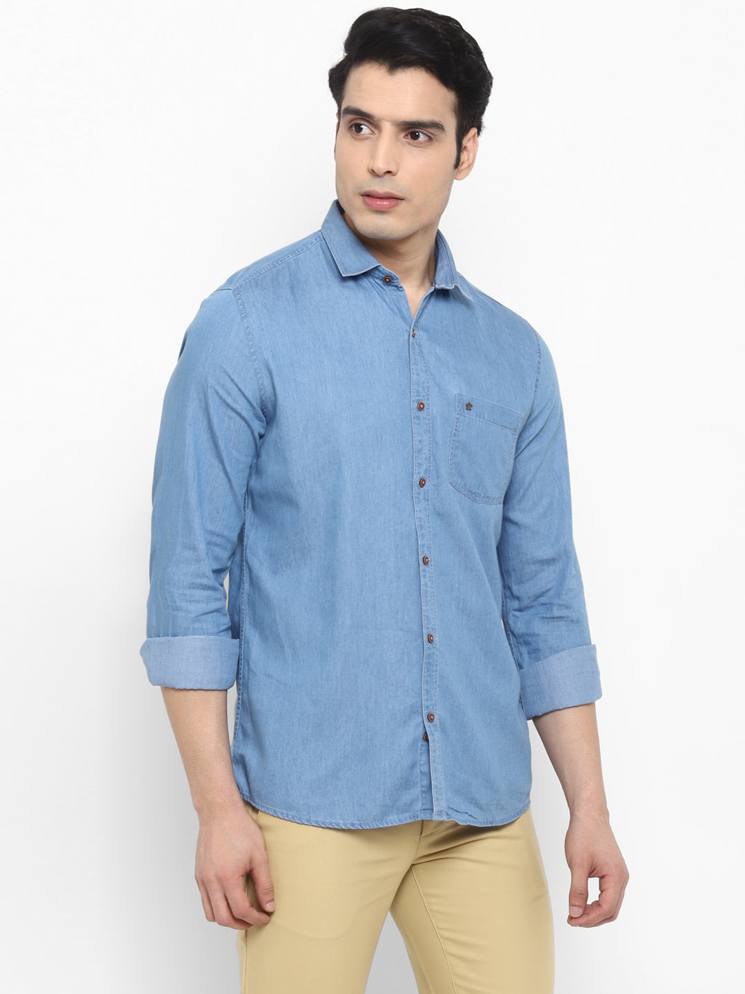 Solid Blue Slim Fit Casual Shirt For Men