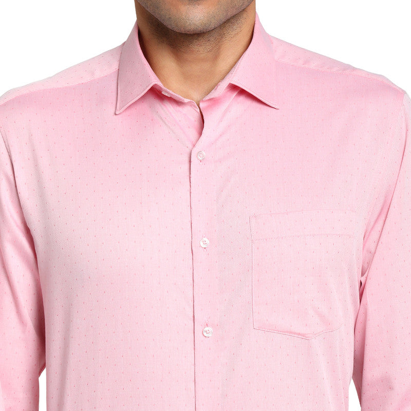 Cotton Pink Regular Fit Self Design Formal Shirt