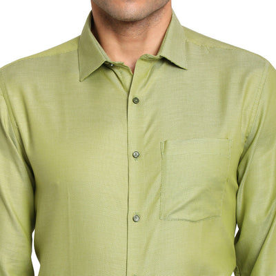 Cotton Olive Regular Fit Self Design Formal Shirt