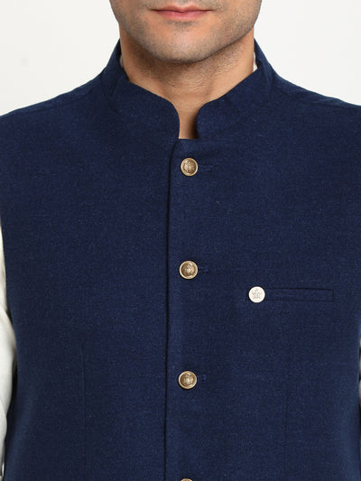 Navy Blue Solid Nehru Jacket