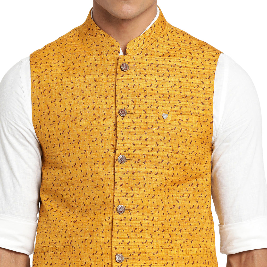 Turtle Men Mustard Self Design Nehru Jacket