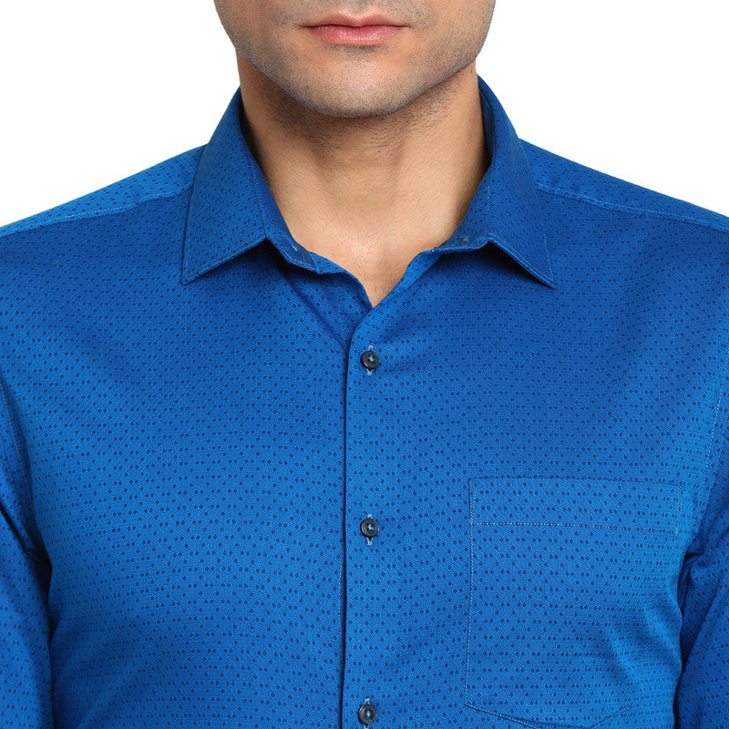 Cotton Blue Slim Fit Self Design Formal Shirt