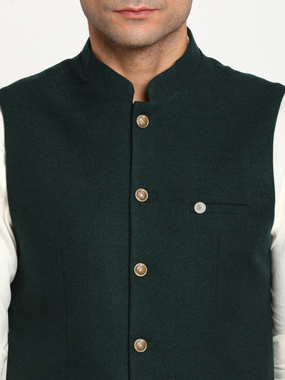 Turtle Men Dark Green Solid Nehru Jacket