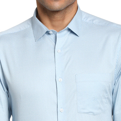 Cotton Sky Blue Regular Fit Printed Formal Shirt