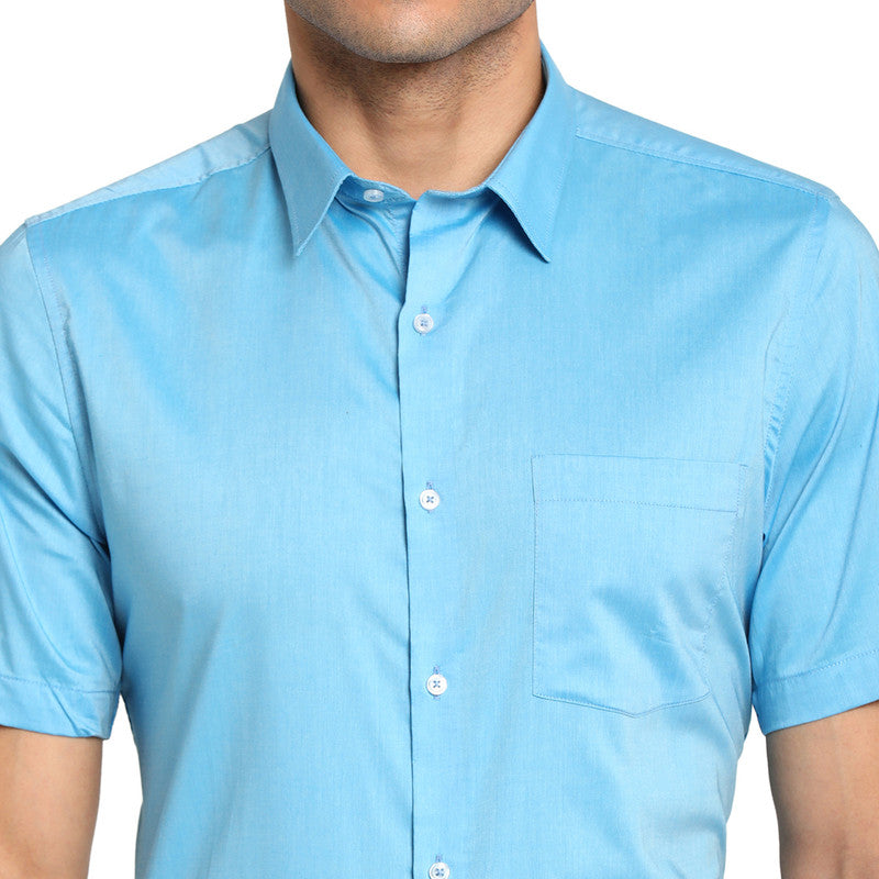 Cotton Light Blue Regular Fit Solid Formal Shirt