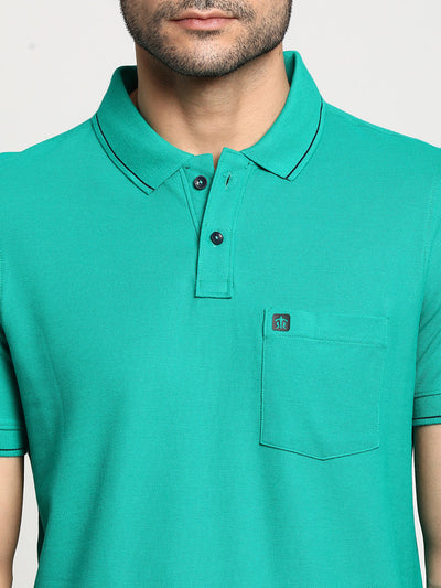 Essentials Turquoise Solid Polo T-Shirt