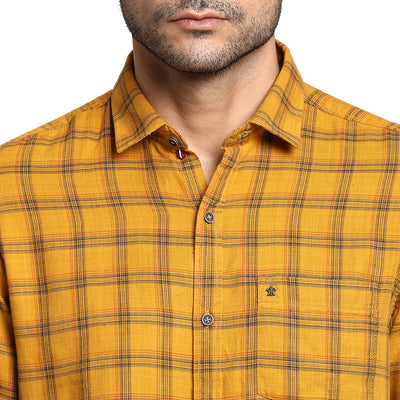 Turtle Men Cotton Yellow Slim Fit Checked Casual Shirts