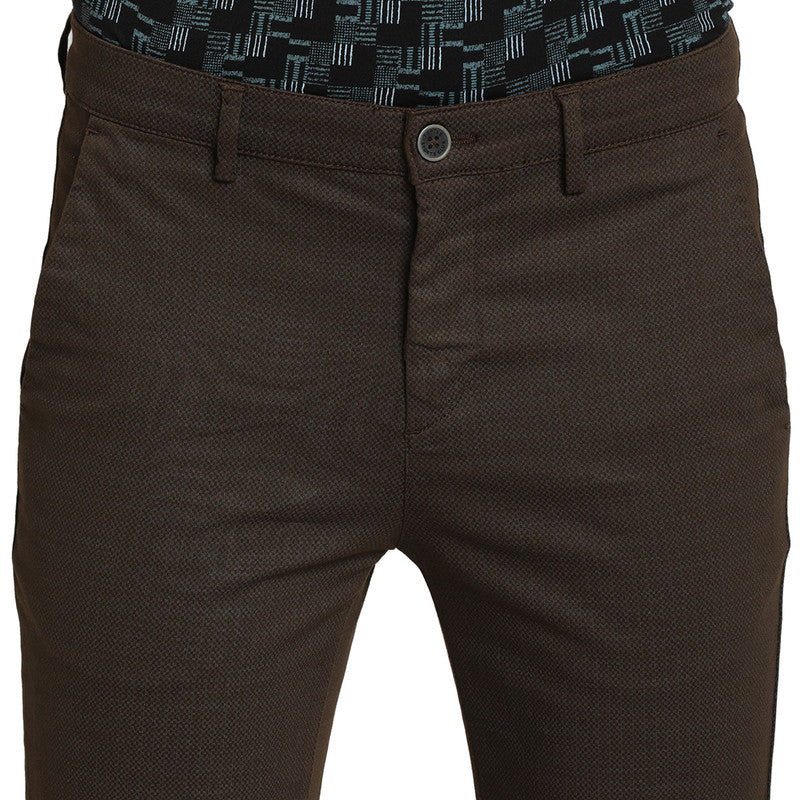 Cotton Brown Solid Narrow Fit Trouser