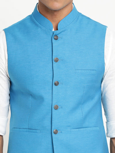 Turtle Men Blue Solid Nehru Jacket