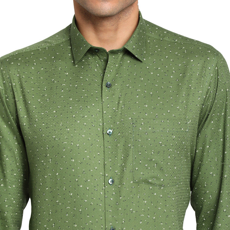Cotton Dark Green Regular Fit Printed Formal Shirt