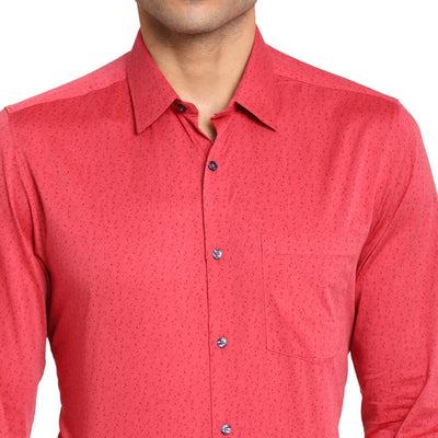 Cotton Red Slim Fit Printed Formal Shirt