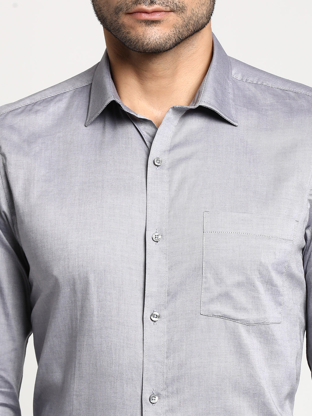 Cotton Grey Slim Fit Solid Casual Shirt