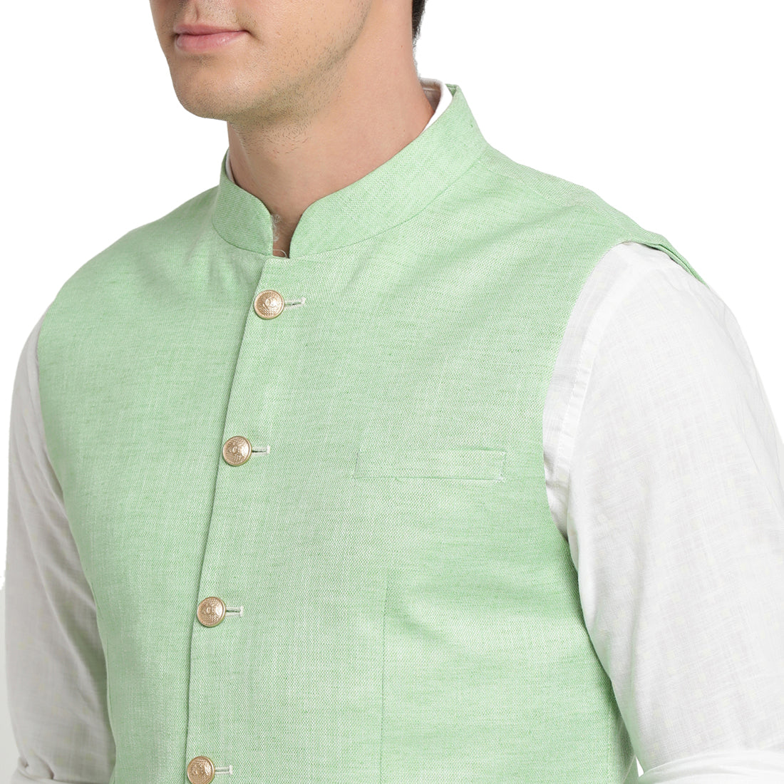 Turtle Men Light Green Solid Nehru Jacket