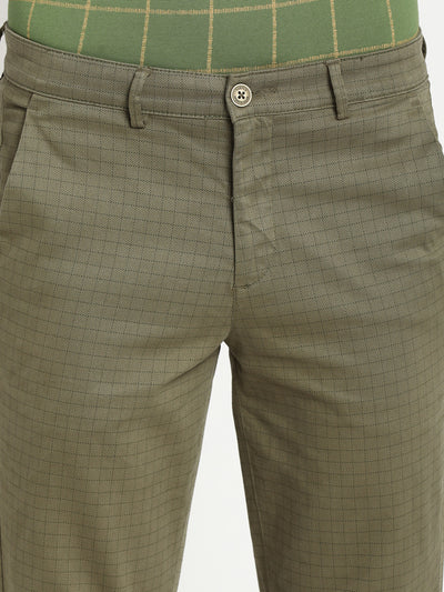 Cotton Stretch Olive Checked Ultra Slim Fit Trouser