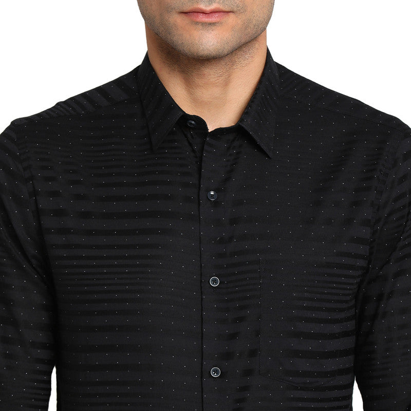 Cotton Black Slim Fit Printed Formal Shirt