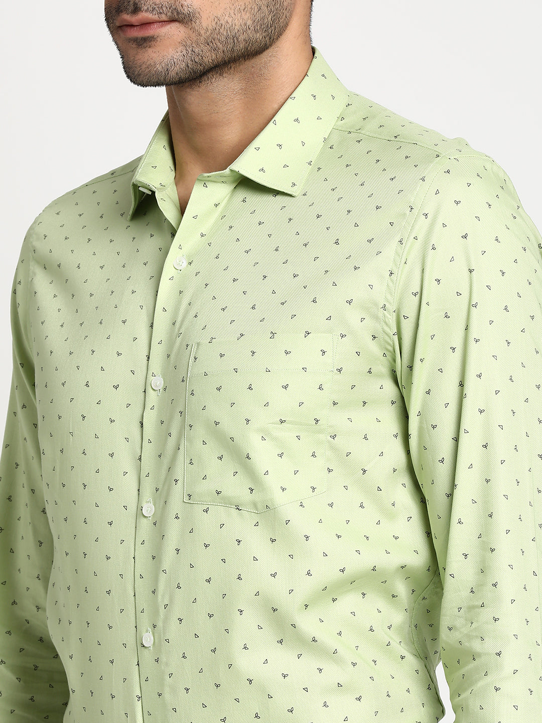 Cotton Light Green Slim Fit Printed Formal Shirt