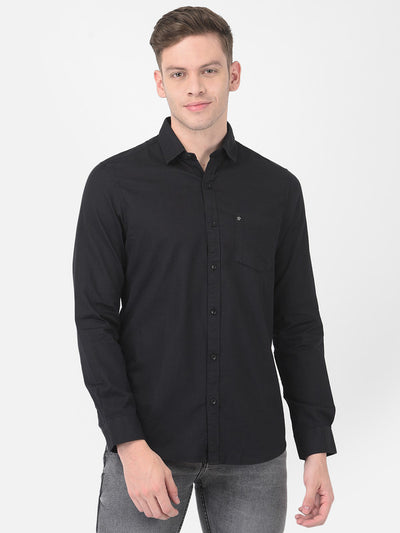 Cotton black Slim Fit Self Design Shirt