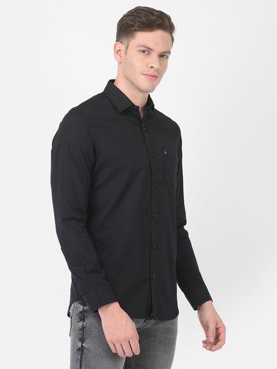 Cotton black Slim Fit Self Design Shirt
