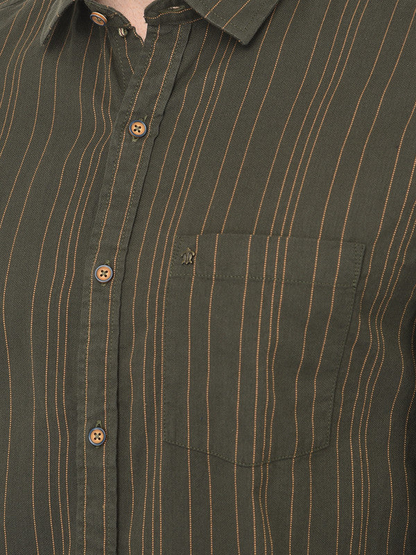 Cotton Green Slim Fit Striped Shirt