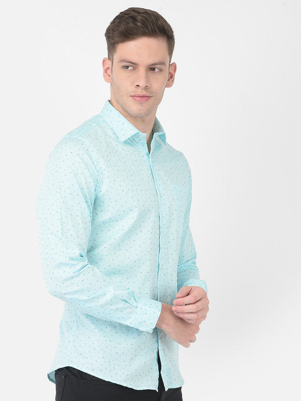 Cotton Formal Blue Slim Fit Printed Shirt