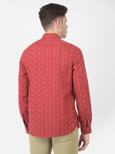 Cotton Red Slim Fit Printed Casual Shirt