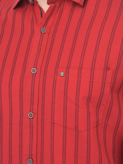 Cotton Red Slim Fit Striped Shirt