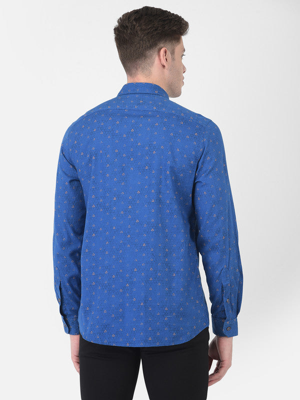 Cotton Blue Slim Fit Printed Casual Shirt