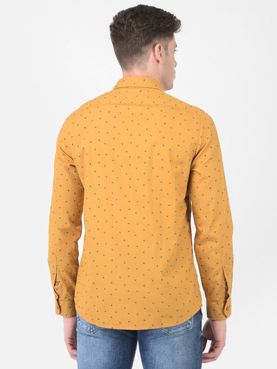 Cotton Yellow Slim Fit Printed Casual Shirt