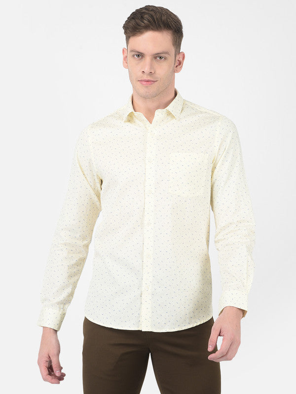 Cotton Cream Regular Fit Printed Shirt