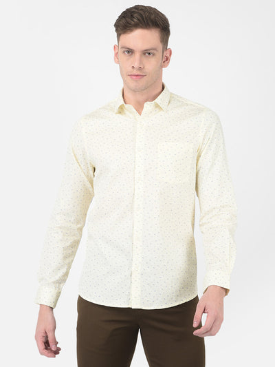 Cotton White Slim Fit Printed Shirt