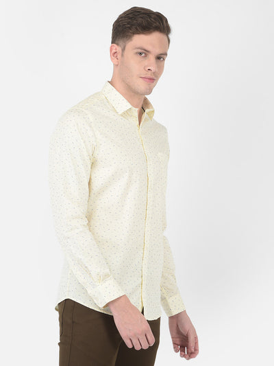 Cotton Cream Regular Fit Printed Shirt