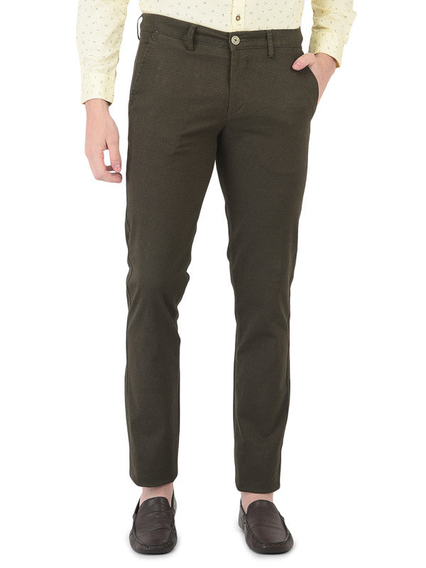 Brown Self Design Ultra Slim Fit Trouser