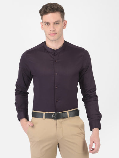 Cotton Blend Violet Slim Fit Solid Shirt