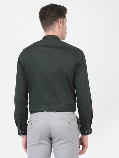 Cotton Blend Dark Green Slim Fit Solid Shirt