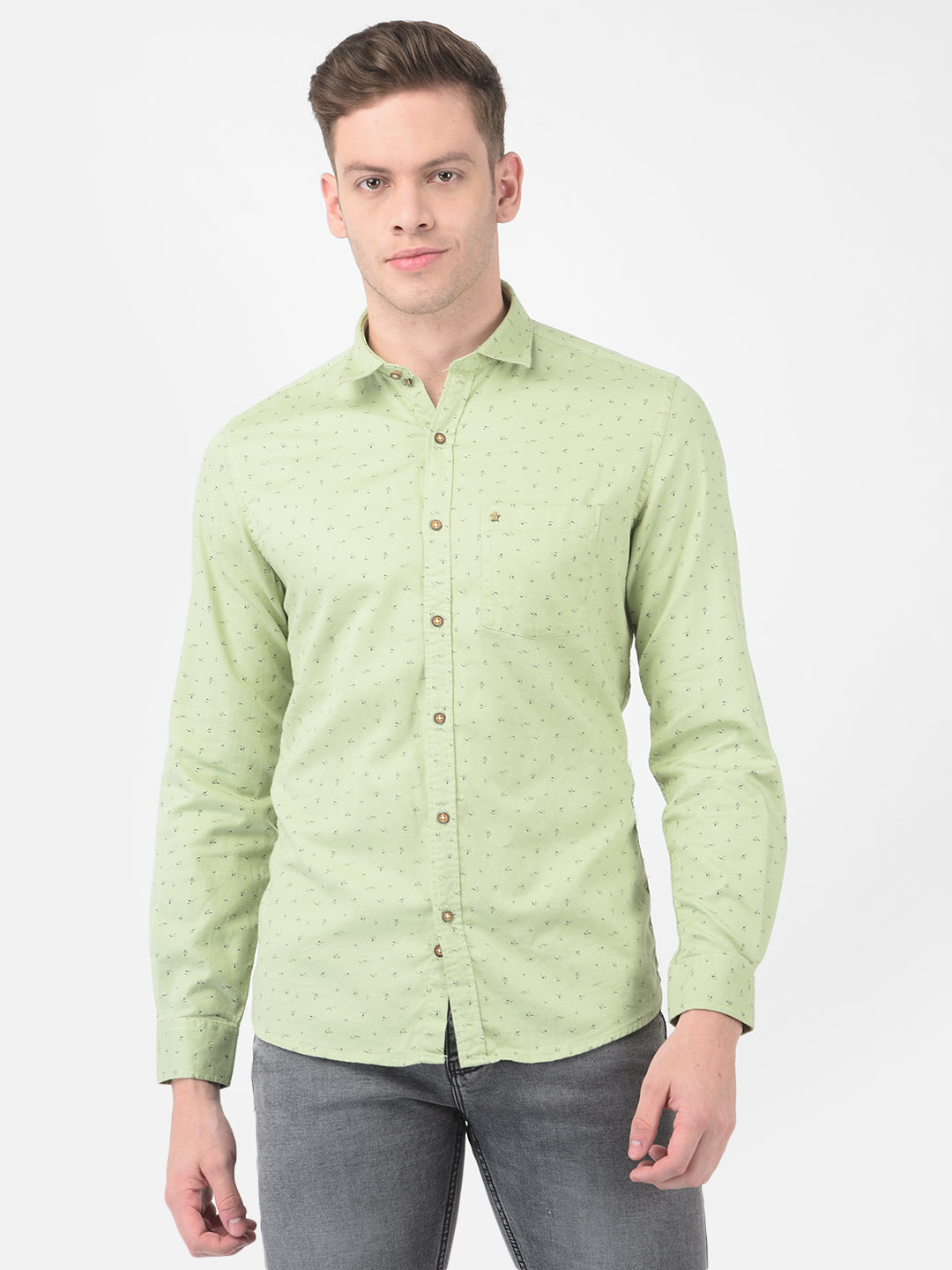 Cotton Green Slim Fit Printed Shirt