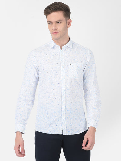 Cotton Linen Blue Slim Fit Printed Shirt