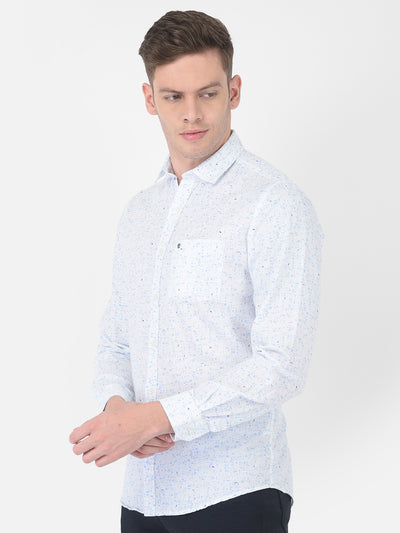 Cotton Linen Blue Slim Fit Printed Shirt