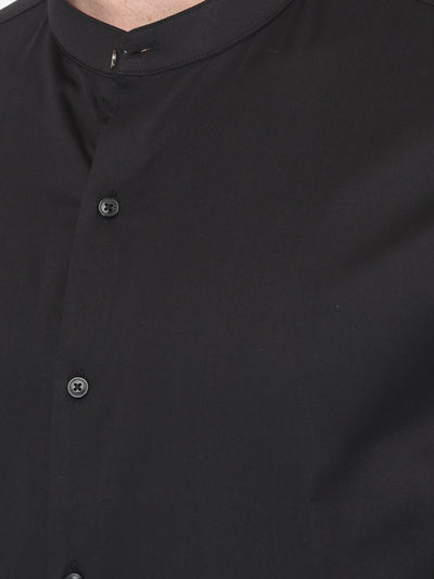 Cotton Blend Black Formal Slim Fit Solid Shirt