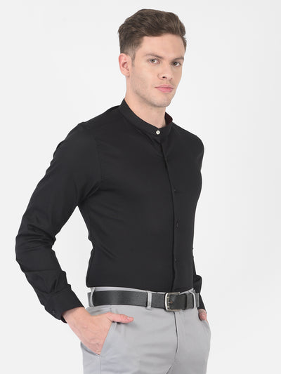 Cotton Blend Black Formal Slim Fit Solid Shirt