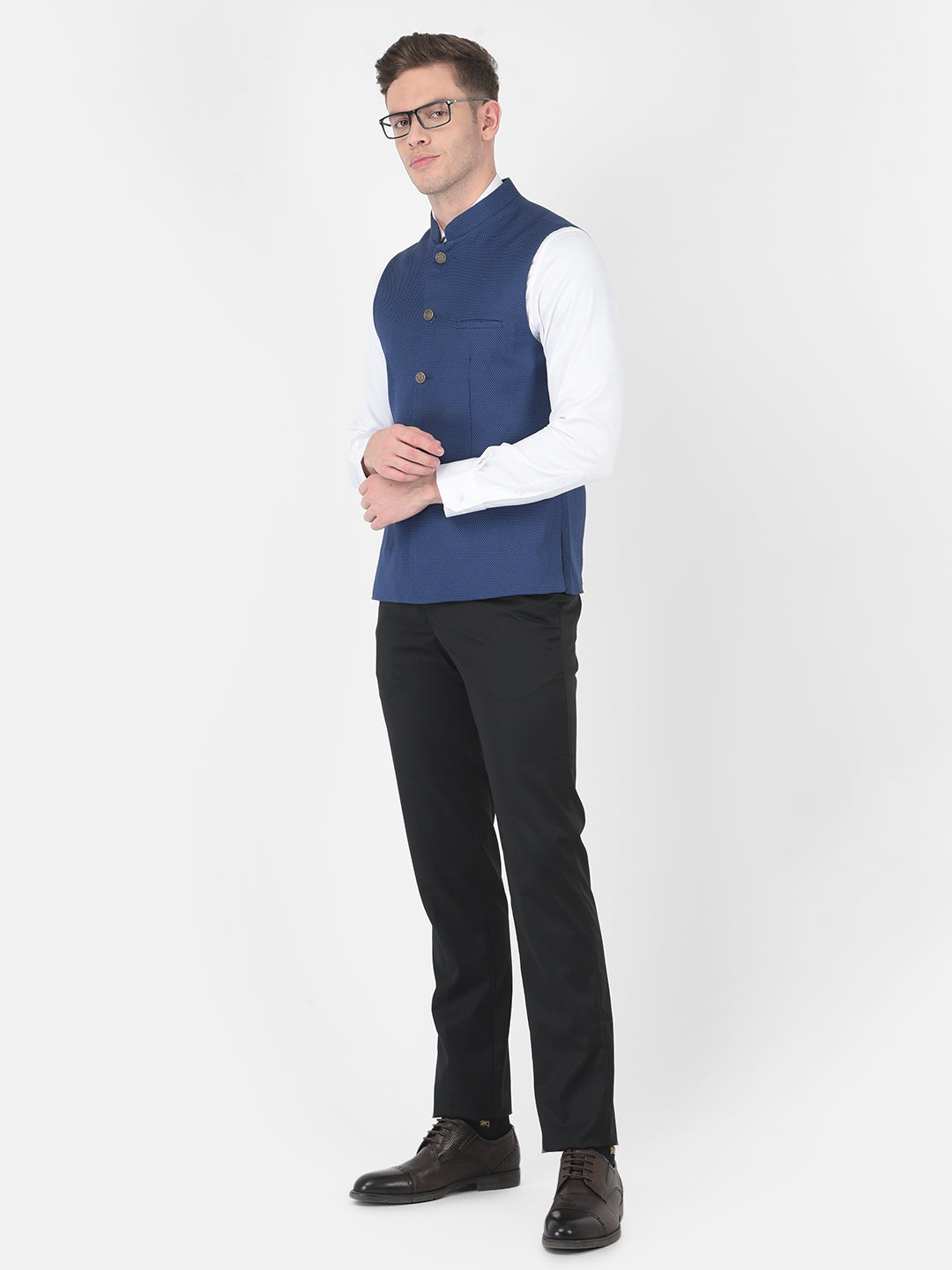 Blue Self Design Nehru Jacket