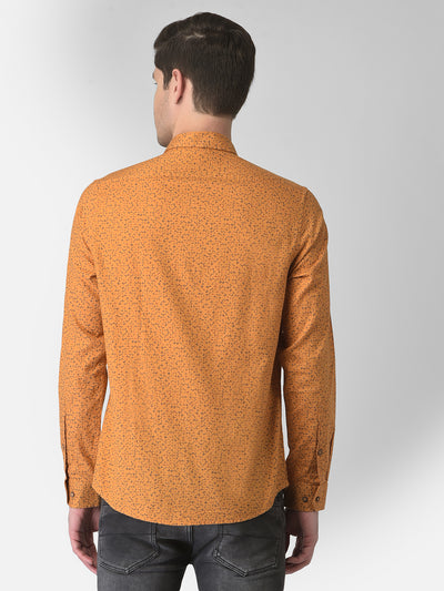 Mustard Cotton Printed Slim Fit Casual Shirt